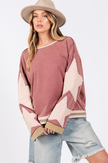 SAGE + FIG French Terry Star Applique Patch Sweatshirt - Sleekdenim.com