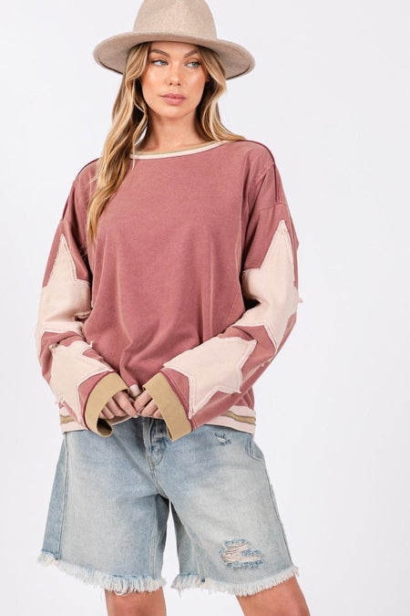 SAGE + FIG French Terry Star Applique Patch Sweatshirt - Sleekdenim.com