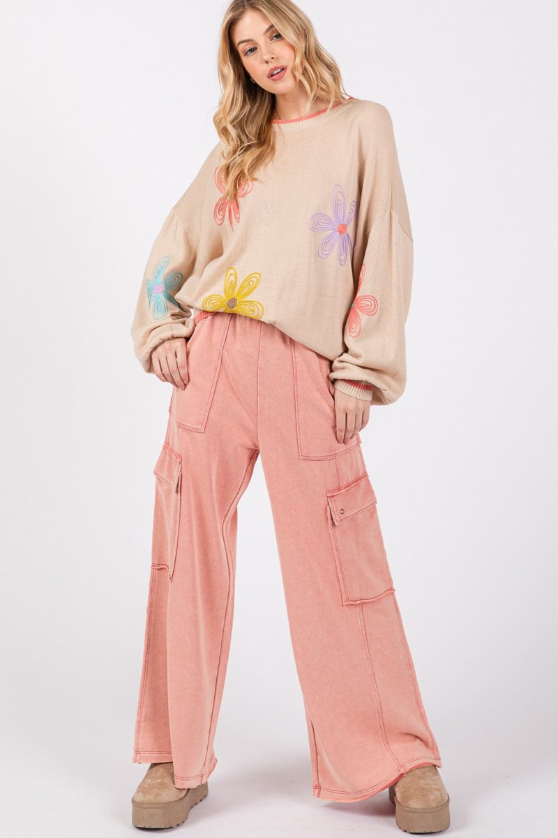 SAGE + FIG Knit Terry Mineral Wash Wide Leg Pants - Sleekdenim.com