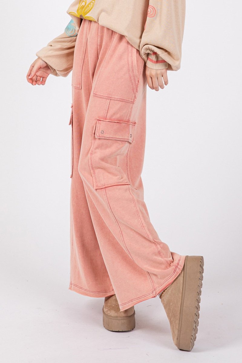 SAGE + FIG Knit Terry Mineral Wash Wide Leg Pants - Sleekdenim.com