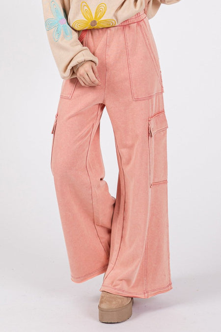 SAGE + FIG Knit Terry Mineral Wash Wide Leg Pants - Sleekdenim.com