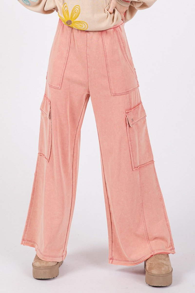 SAGE + FIG Knit Terry Mineral Wash Wide Leg Pants - Sleekdenim.com