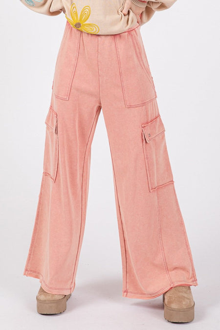 SAGE + FIG Knit Terry Mineral Wash Wide Leg Pants - Sleekdenim.com