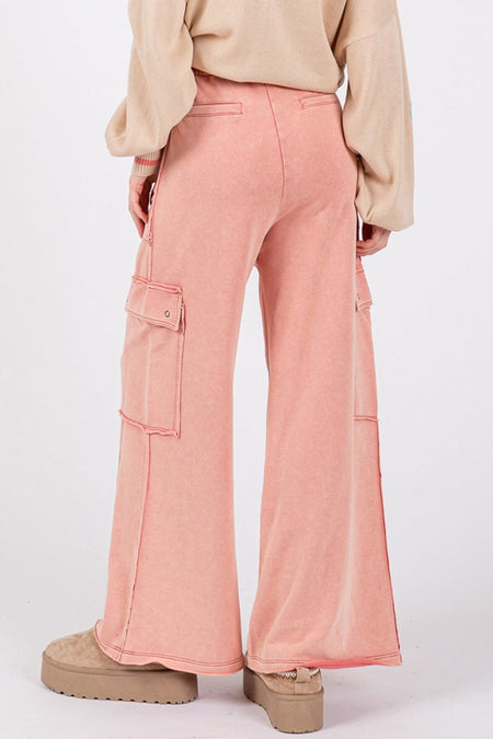 SAGE + FIG Knit Terry Mineral Wash Wide Leg Pants - Sleekdenim.com