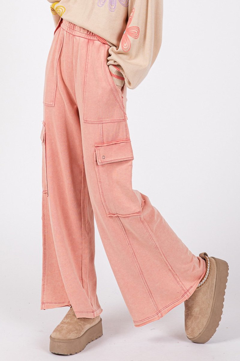 SAGE + FIG Knit Terry Mineral Wash Wide Leg Pants - Sleekdenim.com