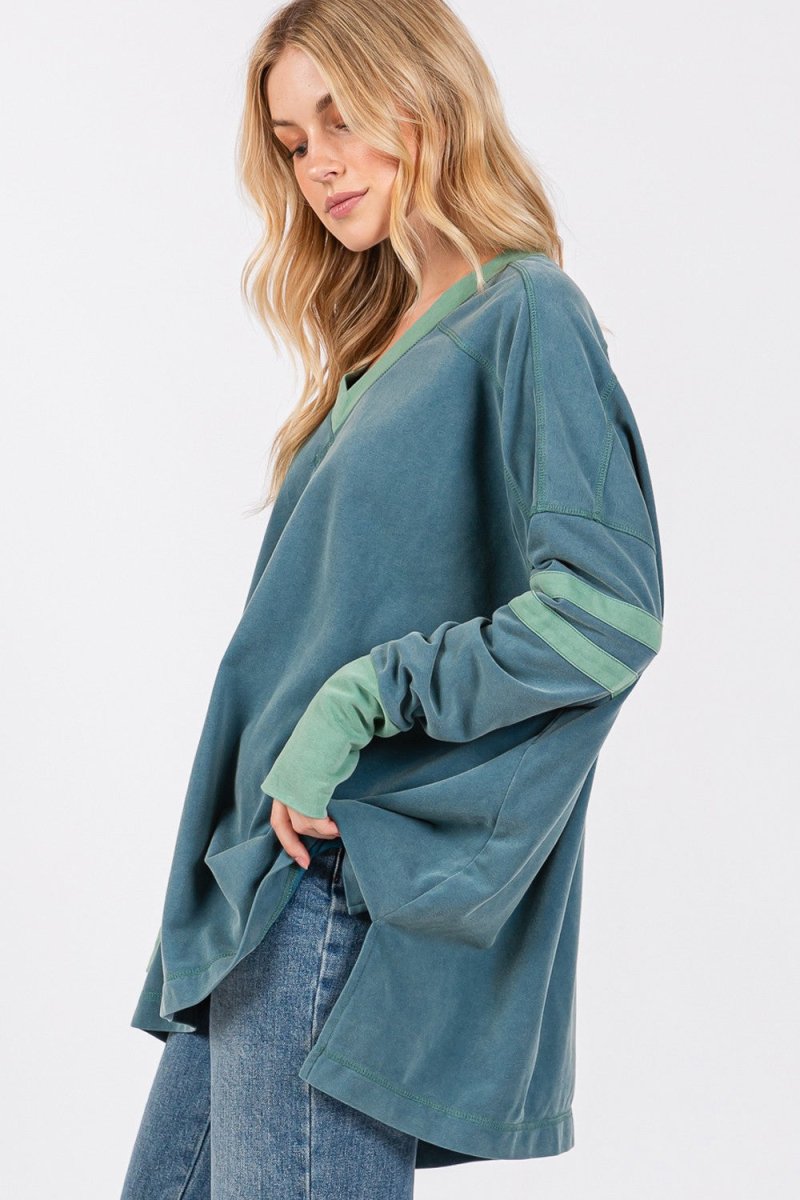 SAGE + FIG Mineral Wash Side Slit Contrast Top - Sleekdenim.com