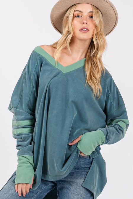 SAGE + FIG Mineral Wash Side Slit Contrast Top - Sleekdenim.com