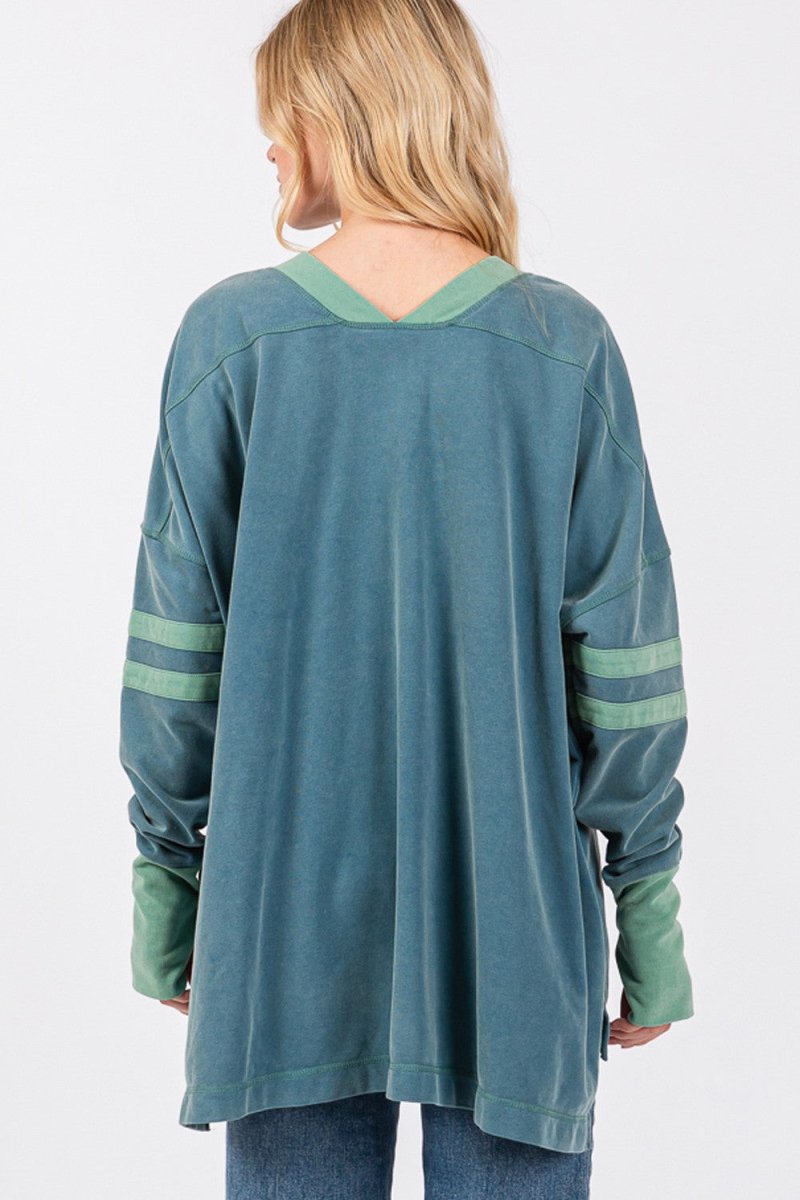 SAGE + FIG Mineral Wash Side Slit Contrast Top - Sleekdenim.com