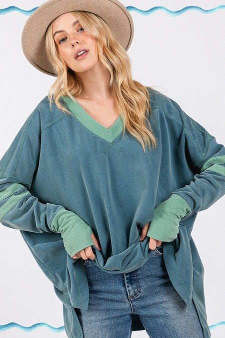 SAGE + FIG Mineral Wash Side Slit Contrast Top - Sleekdenim.com