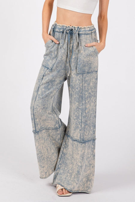 SAGE + FIG Mineral Washed Terry Wide Leg Pants - Sleekdenim.com