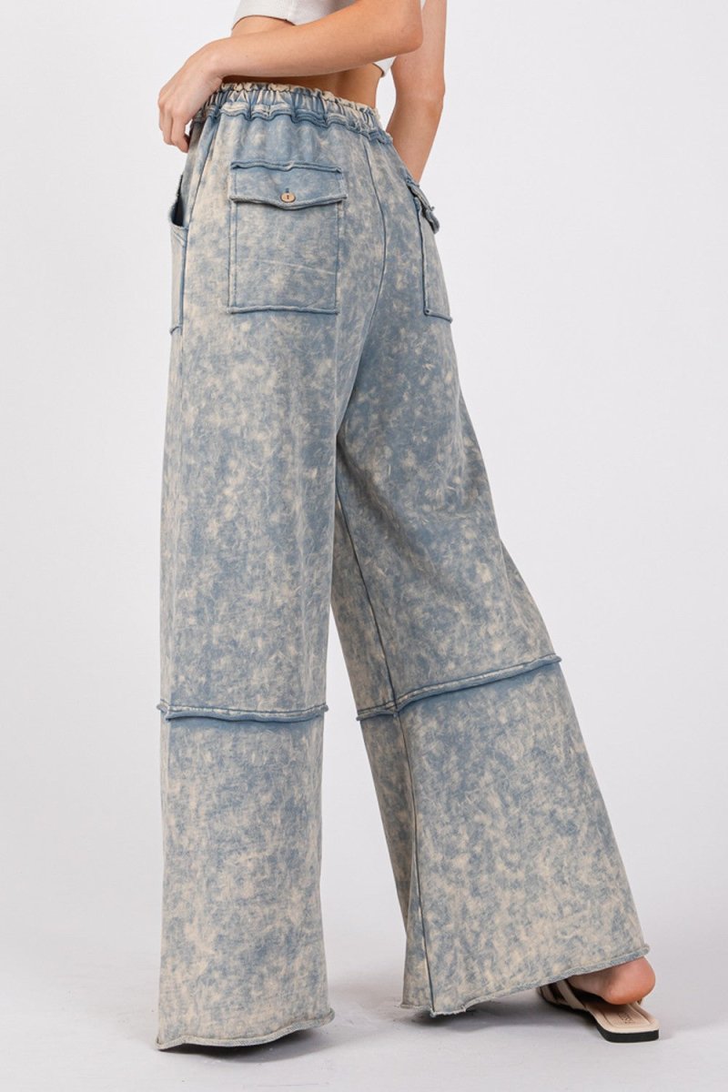 SAGE + FIG Mineral Washed Terry Wide Leg Pants - Sleekdenim.com