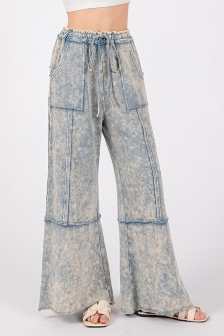 SAGE + FIG Mineral Washed Terry Wide Leg Pants - Sleekdenim.com