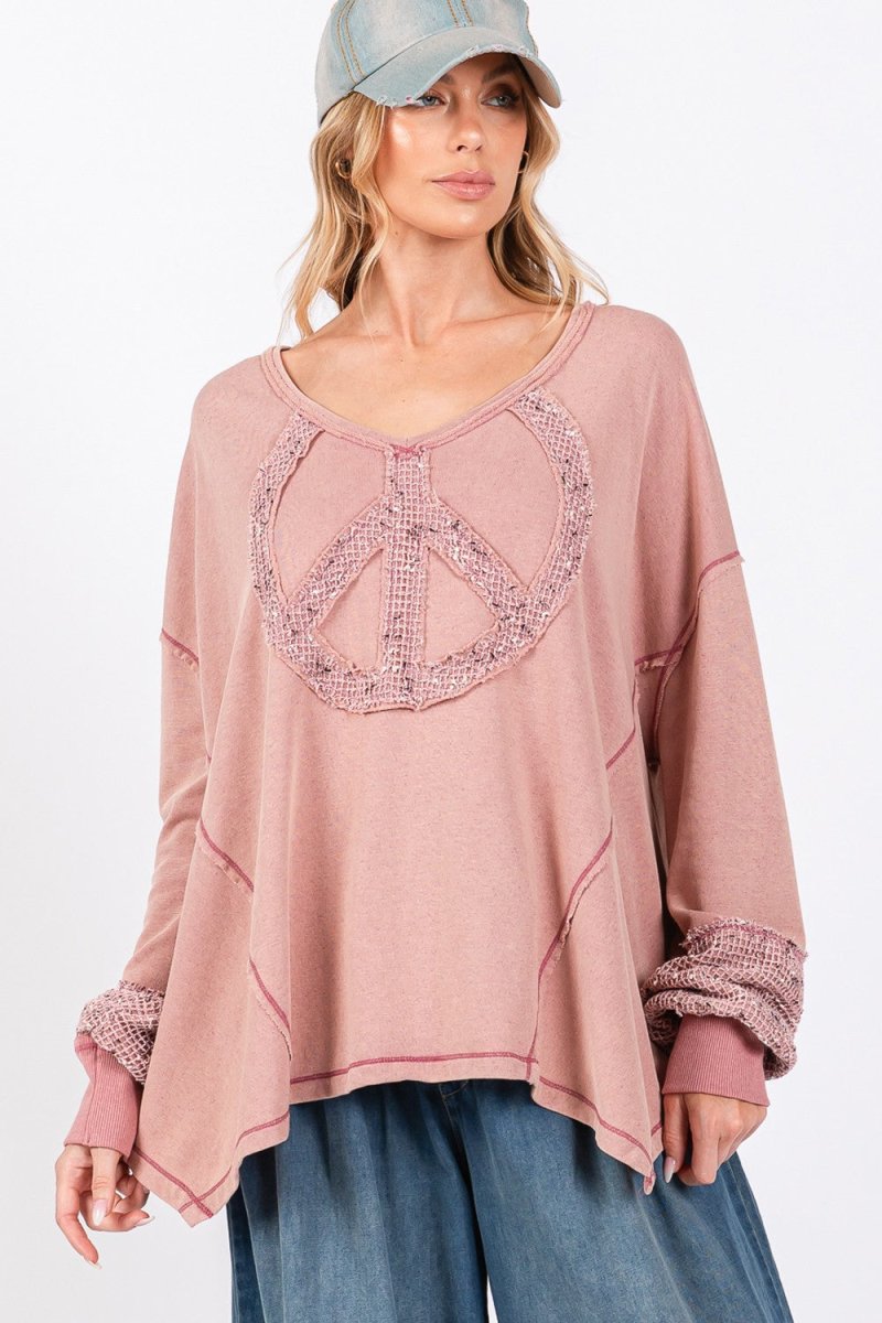 SAGE + FIG Peace Sign Mineral Wash Terry Top - Sleekdenim.com