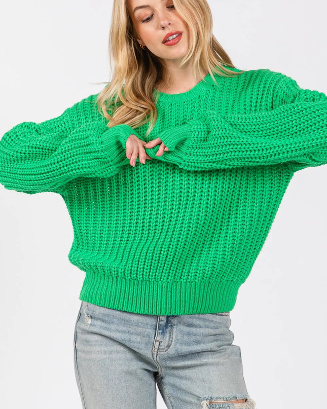 SAGE + FIG Round Neck Drop Shoulder Sweater - Sleekdenim.com