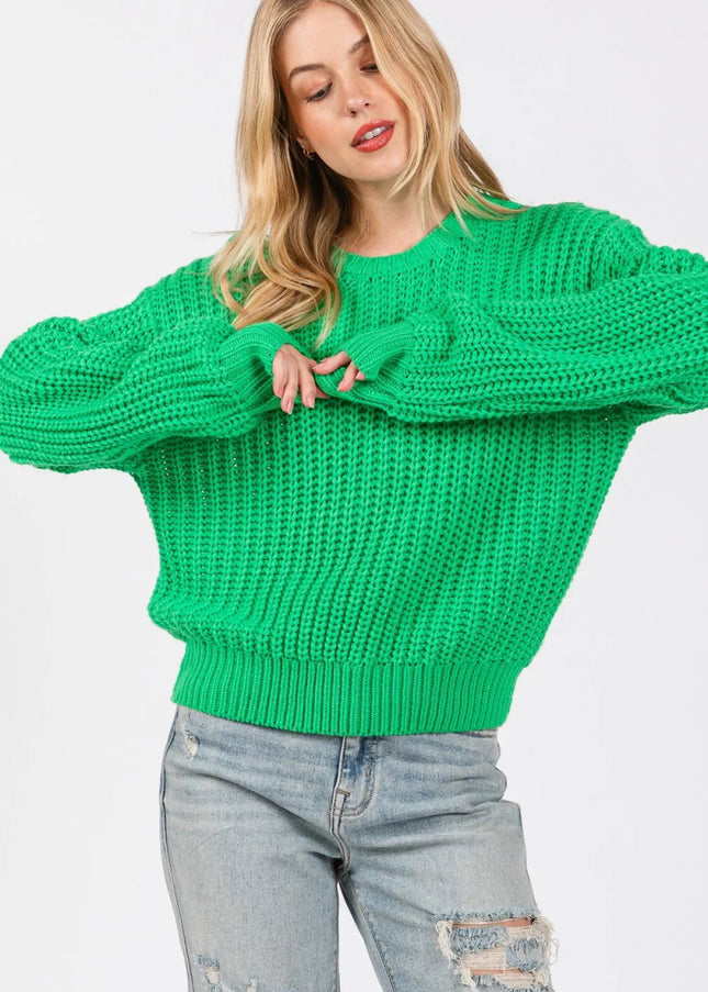 SAGE + FIG Round Neck Drop Shoulder Sweater - Sleekdenim.com