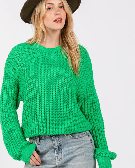 SAGE + FIG Round Neck Drop Shoulder Sweater - Sleekdenim.com