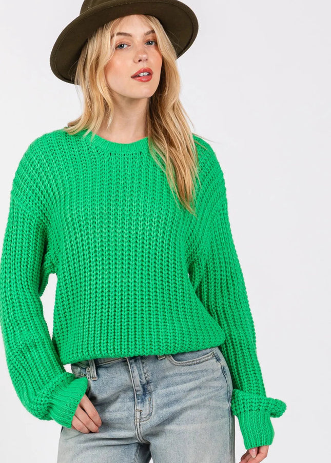 SAGE + FIG Round Neck Drop Shoulder Sweater - Sleekdenim.com