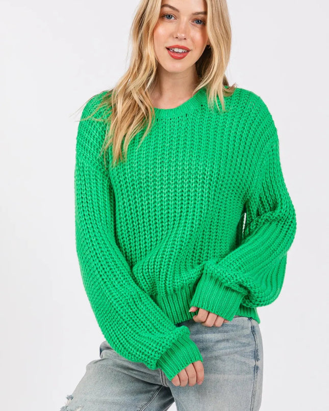 SAGE + FIG Round Neck Drop Shoulder Sweater - Sleekdenim.com