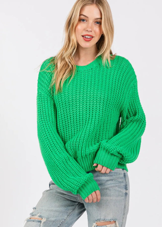 SAGE + FIG Round Neck Drop Shoulder Sweater - Sleekdenim.com