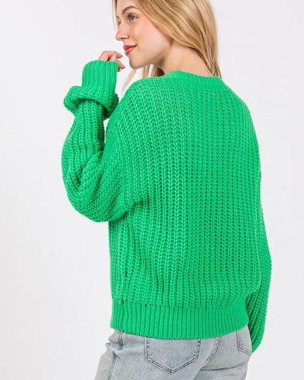 SAGE + FIG Round Neck Drop Shoulder Sweater - Sleekdenim.com