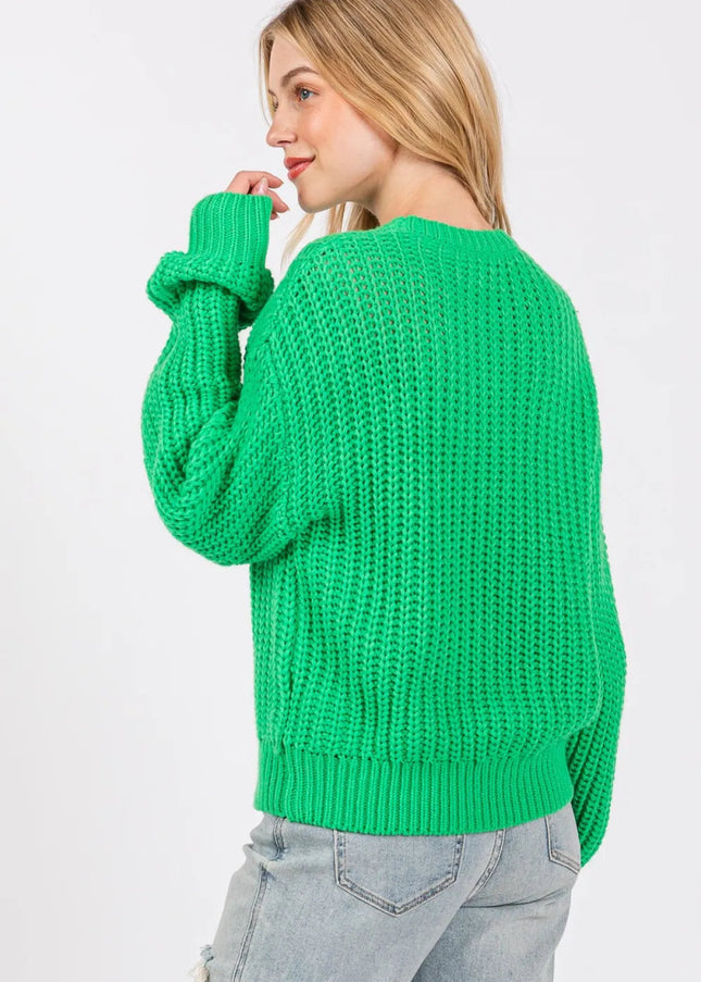 SAGE + FIG Round Neck Drop Shoulder Sweater - Sleekdenim.com