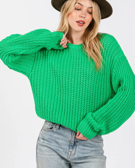 SAGE + FIG Round Neck Drop Shoulder Sweater - Sleekdenim.com