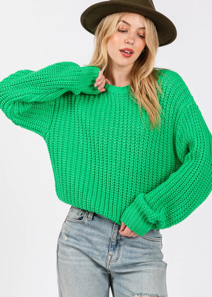 SAGE + FIG Round Neck Drop Shoulder Sweater - Sleekdenim.com