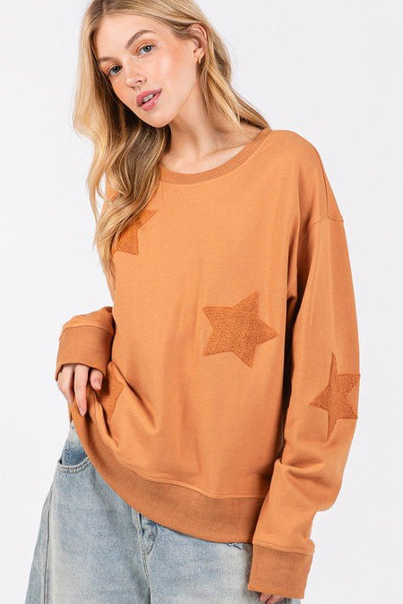 SAGE + FIG Star Patch Long Sleeve Sweatshirt - Sleekdenim.com