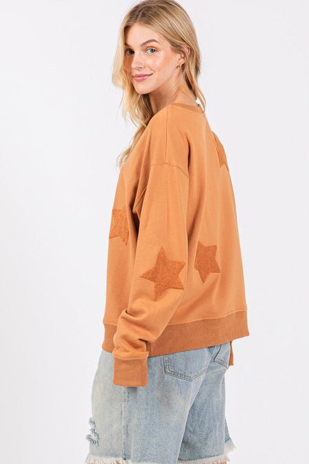 SAGE + FIG Star Patch Long Sleeve Sweatshirt - Sleekdenim.com