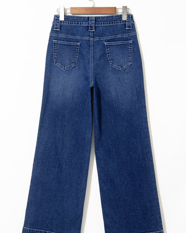 Sail Blue Wide Leg Pocketed High Waist Jeans - Sleekdenim.com