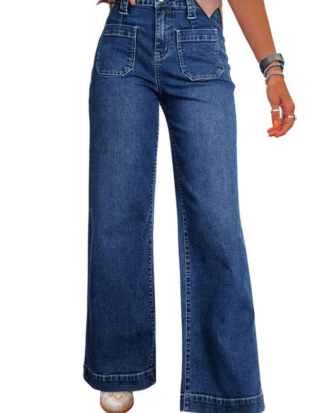 Sail Blue Wide Leg Pocketed High Waist Jeans - Sleekdenim.com