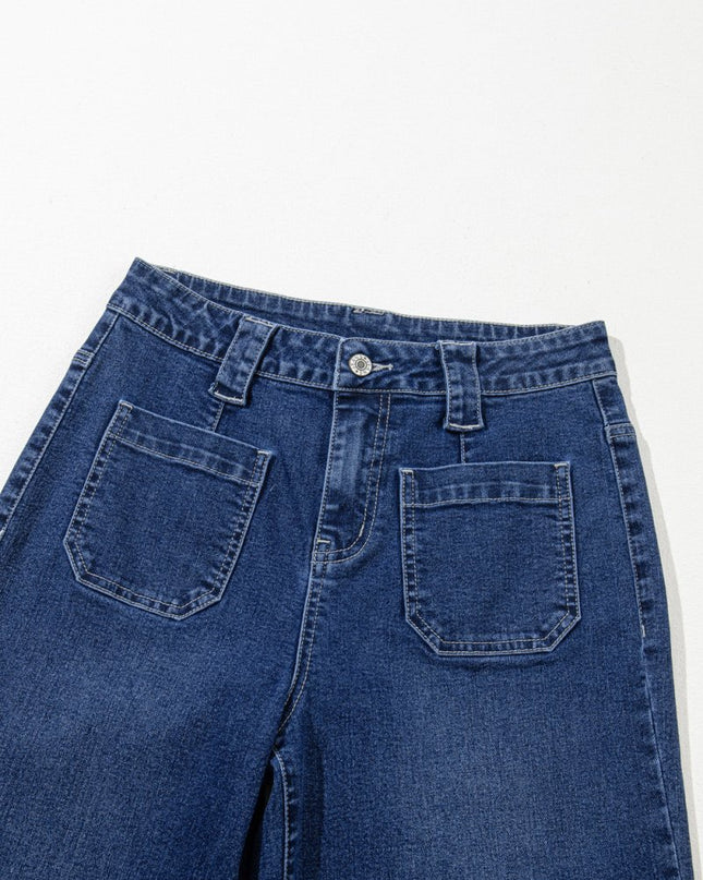 Sail Blue Wide Leg Pocketed High Waist Jeans - Sleekdenim.com