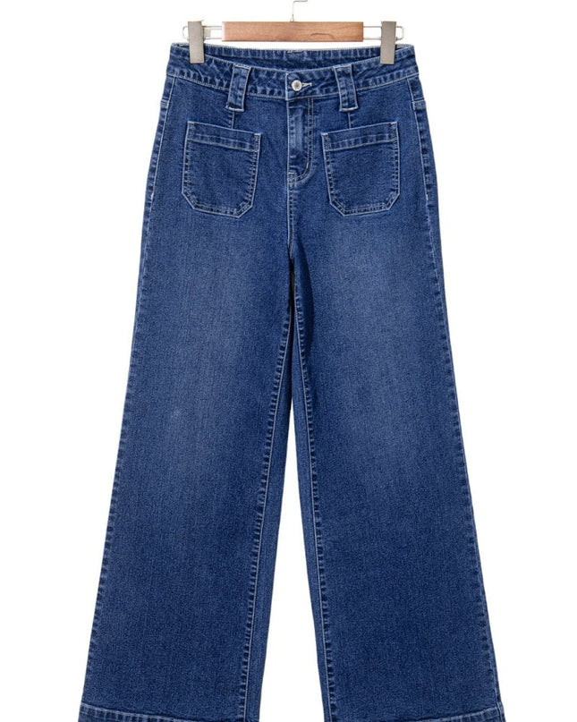 Sail Blue Wide Leg Pocketed High Waist Jeans - Sleekdenim.com