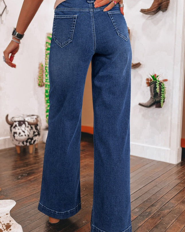 Sail Blue Wide Leg Pocketed High Waist Jeans - Sleekdenim.com