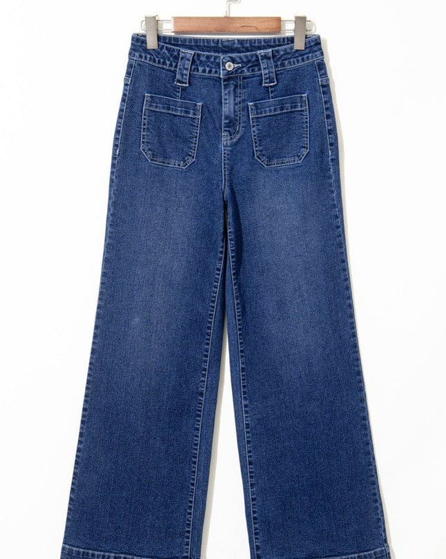 Sail Blue Wide Leg Pocketed High Waist Jeans - Sleekdenim.com