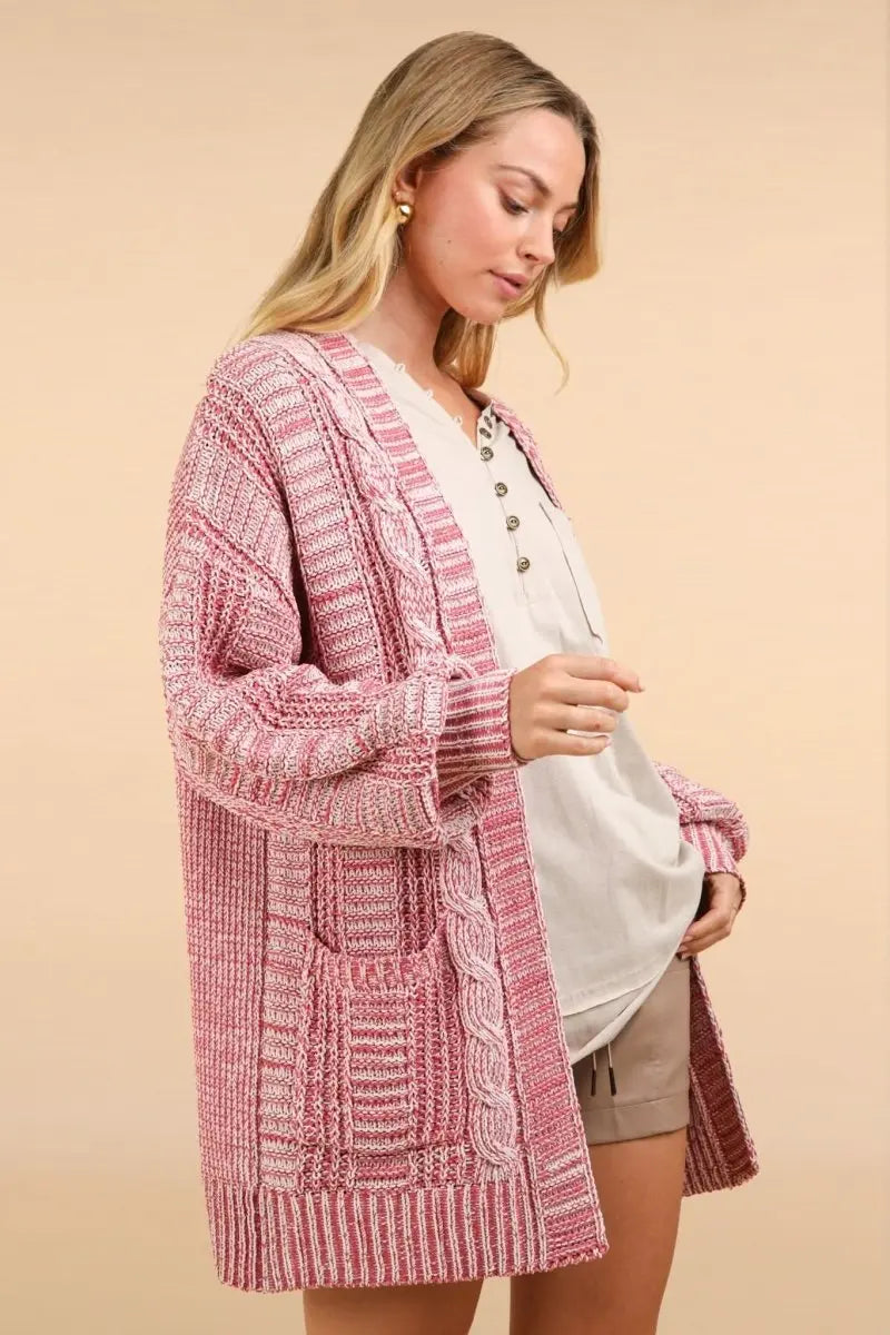 VERY J Cable Knit Open Front Cardigan - Sleekdenim.com