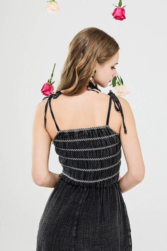 Smocked Top Wide Leg Gauze Jumpsuits - Sleekdenim.com