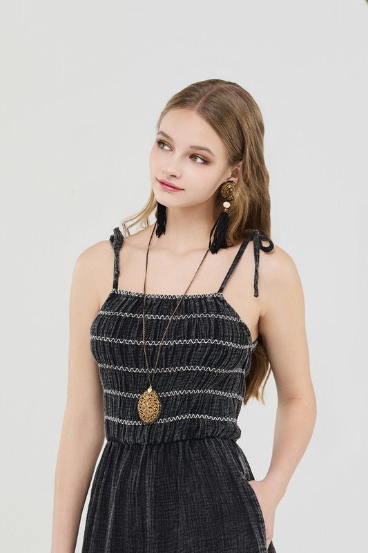 Smocked Top Wide Leg Gauze Jumpsuits - Sleekdenim.com