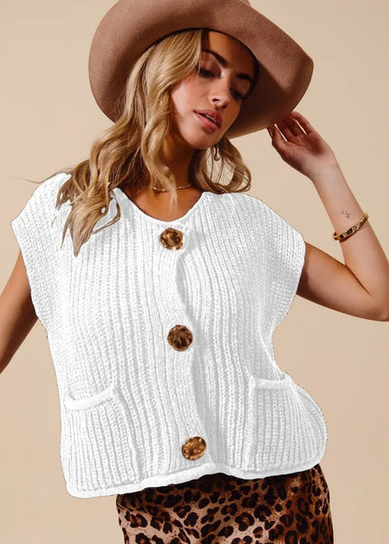 SO ME Big Metal Button Front Sweater Vest - Sleekdenim.com