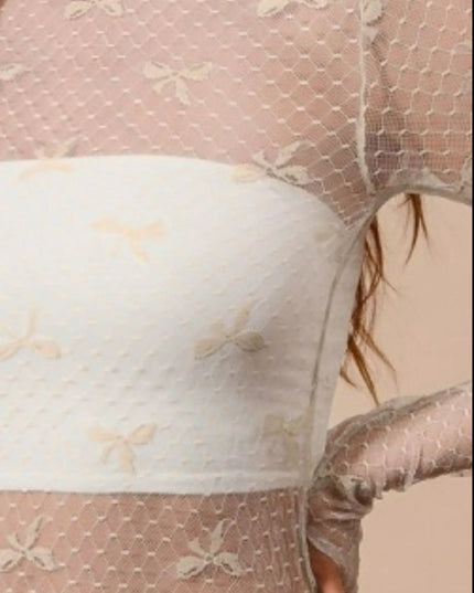 SO ME Bow Ribbon Pattern Sheer Lace Top - Sleekdenim.com