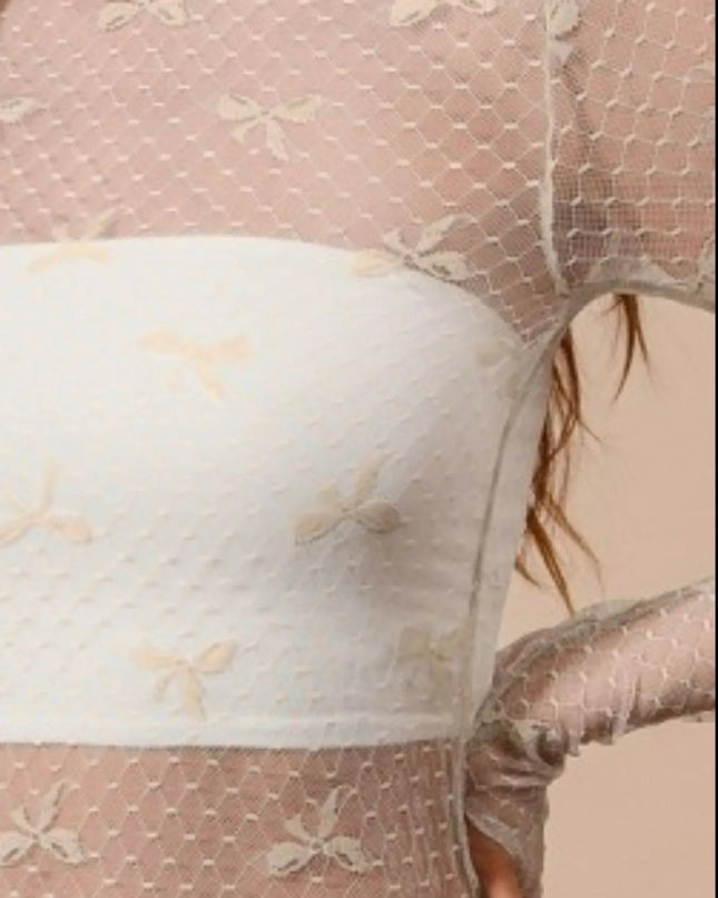 SO ME Bow Ribbon Pattern Sheer Lace Top - Sleekdenim.com