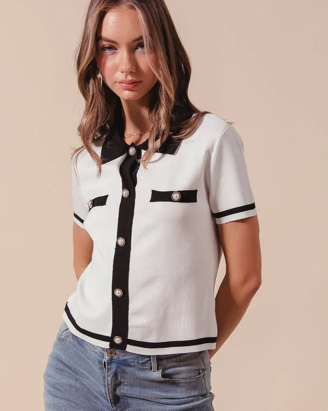 SO ME Button Down Knitted Sweater Shirt Top - Sleekdenim.com