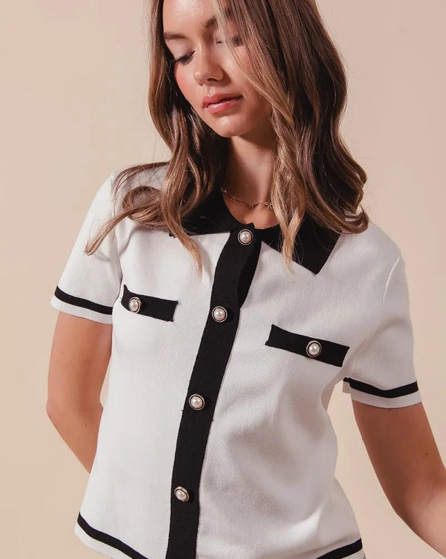 SO ME Button Down Knitted Sweater Shirt Top - Sleekdenim.com