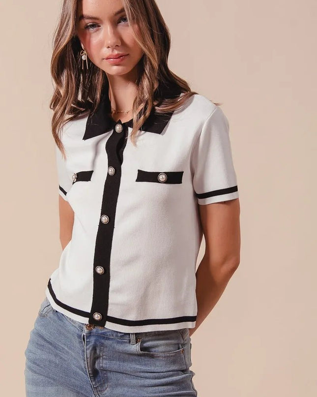 SO ME Button Down Knitted Sweater Shirt Top - Sleekdenim.com