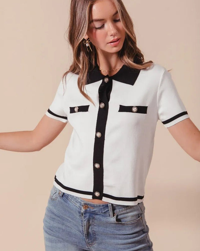 SO ME Button Down Knitted Sweater Shirt Top - Sleekdenim.com