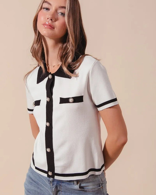 SO ME Button Down Knitted Sweater Shirt Top - Sleekdenim.com