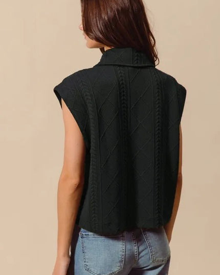 SO ME Cable Quilting Stitch Button Up Knit Vest - Sleekdenim.com