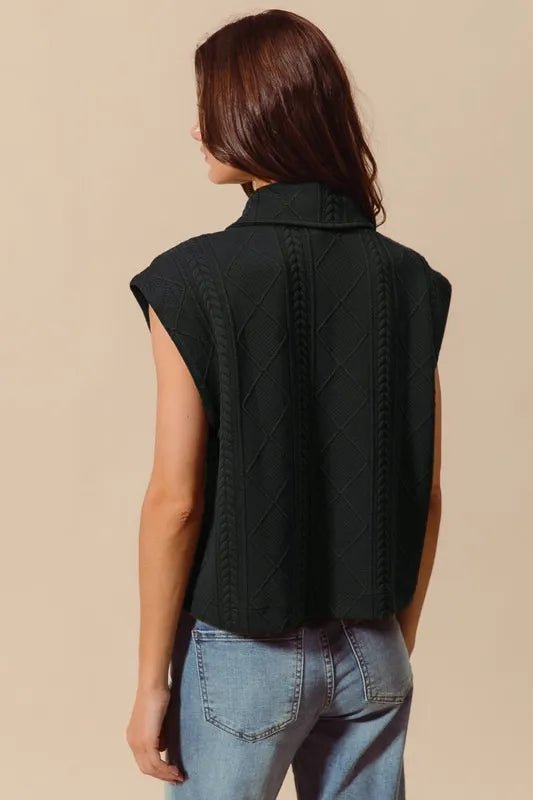 SO ME Cable Quilting Stitch Button Up Knit Vest - Sleekdenim.com