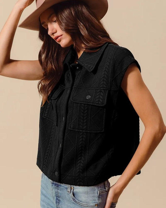 SO ME Cable Quilting Stitch Button Up Knit Vest - Sleekdenim.com