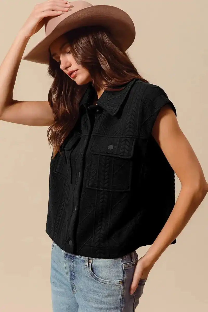 SO ME Cable Quilting Stitch Button Up Knit Vest